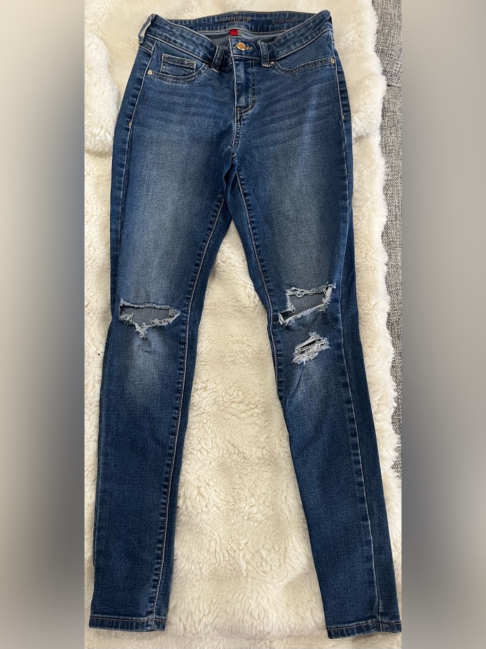 Jennifer Lopez Dark Blue Distressed Skinny Jeans